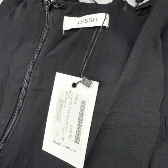 NWT DISSH Not My Time Black Linen Midi Dress Size 6 - Picture 3 of 6